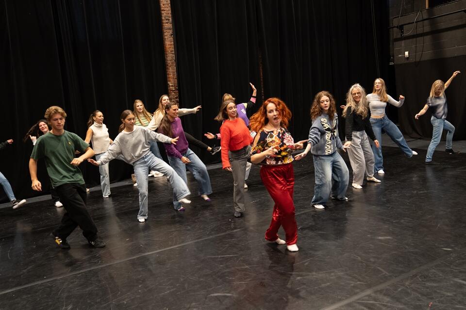 personnes de tous âges en train de suivre une initiation de danse avant un spectacle