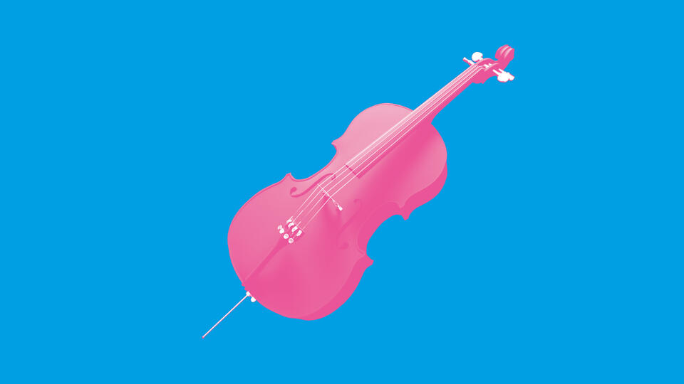 Image d'un violoncelle sur fond bleu